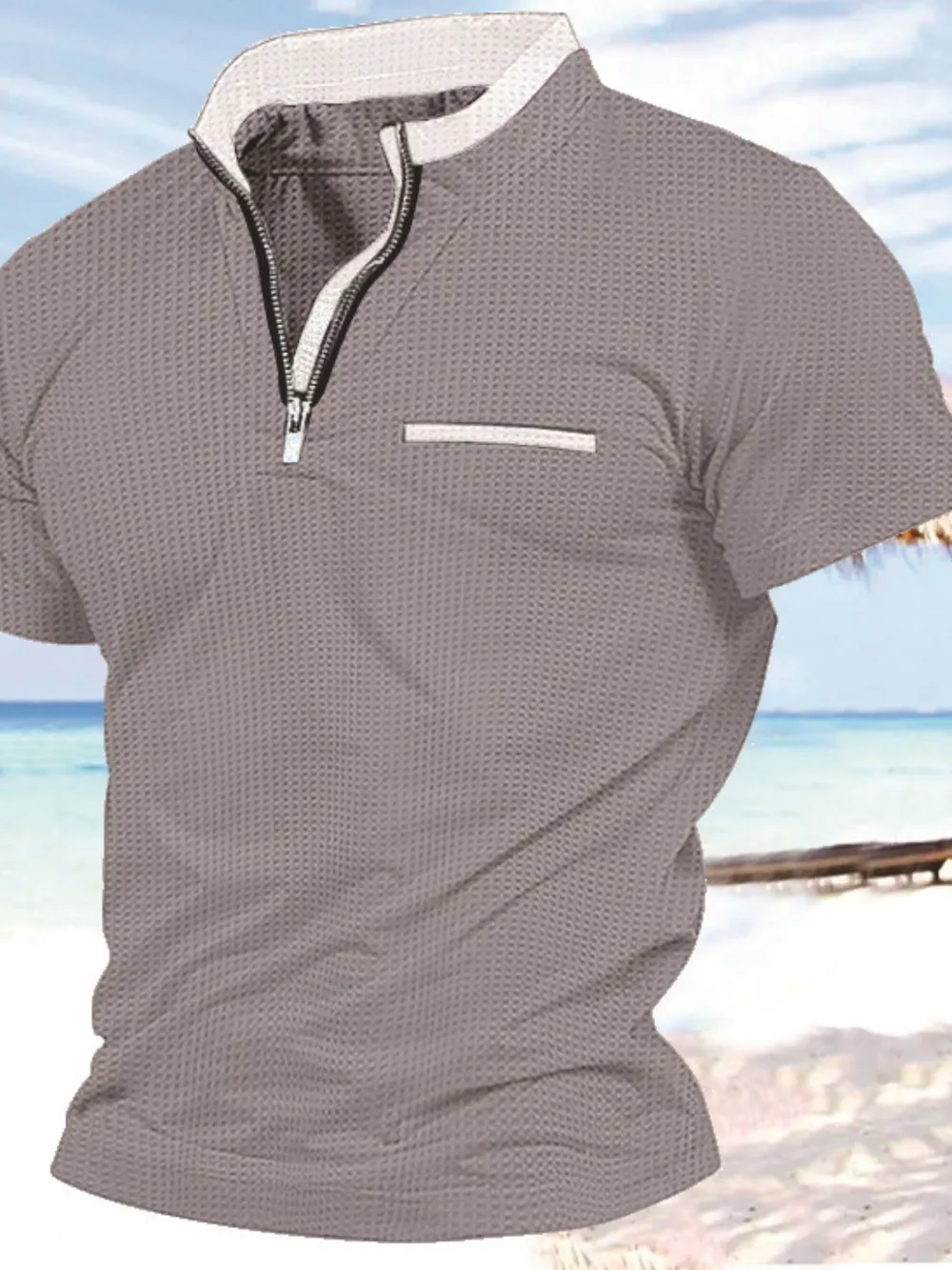 Men's Full Size Zip Collar Short Sleeve Polo Plus Size, image 6