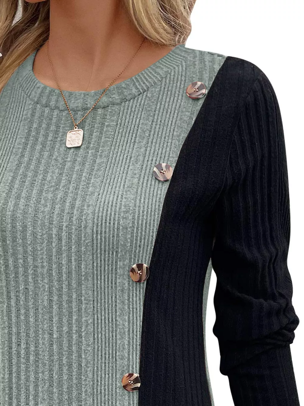 Color Block Ribbed Knit T-Shirt, image 8
