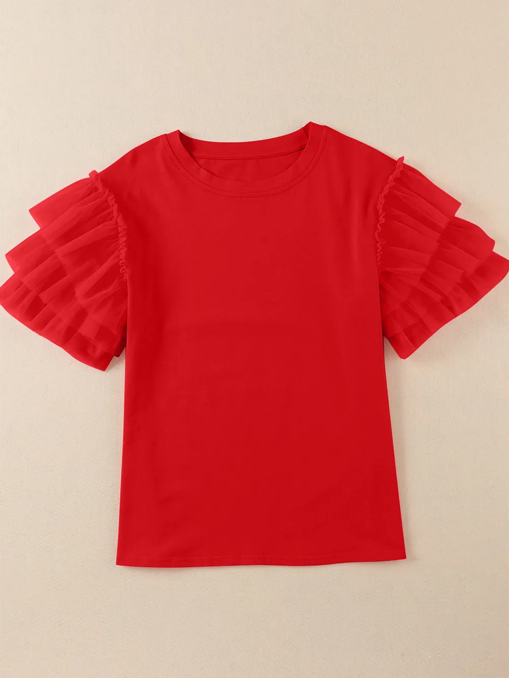 Ruffled Round Neck Short Sleeve Blouse, image 5
