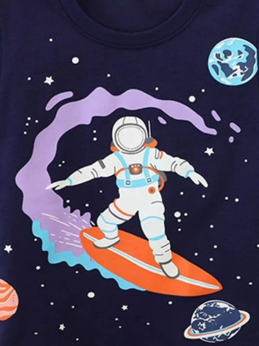 Children's Astronaut Surfing Graphic Crew Neck T-Shirt, image 3