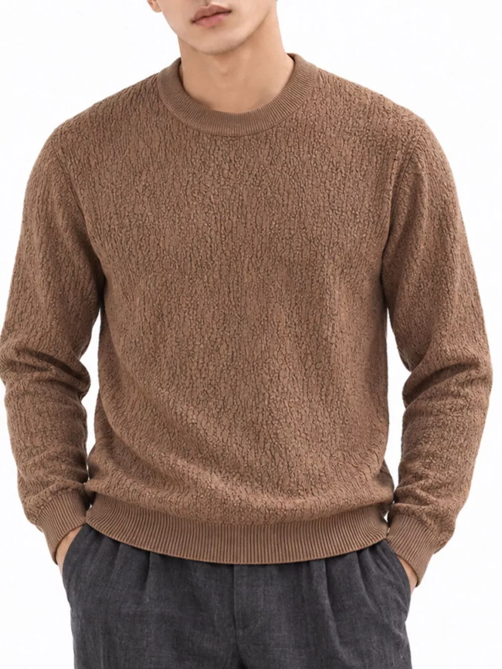 Men's Plus Size Textured Crew Neck Sweater, image 12