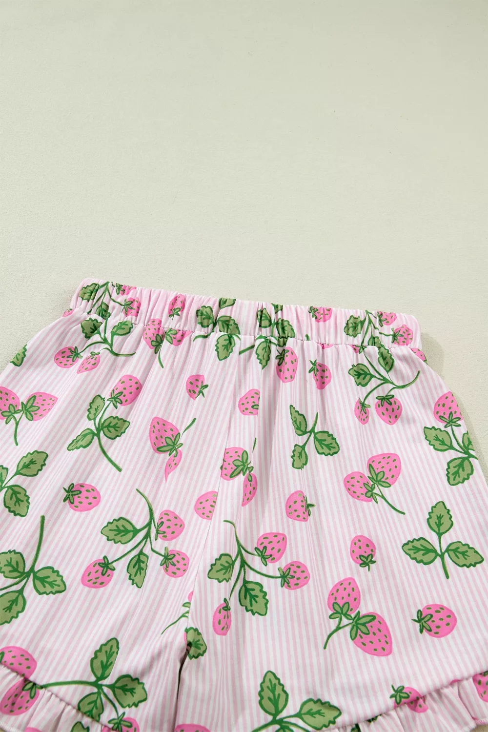Striped Strawberry Print Lapel Shirt Drawstring Shorts 2pcs Pajama Set, image 9