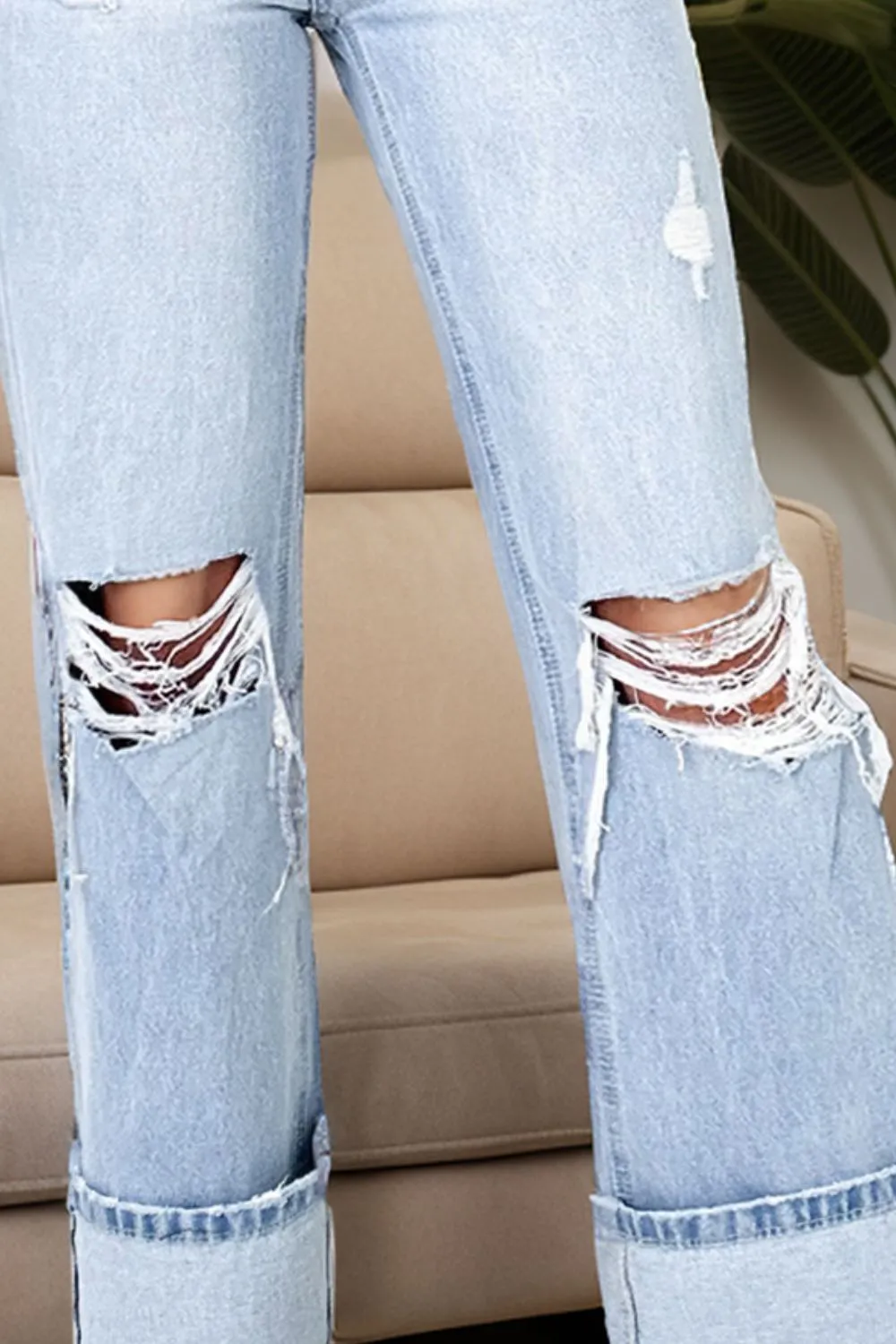 Distressed High Waist Jeans with Pockets, image 2