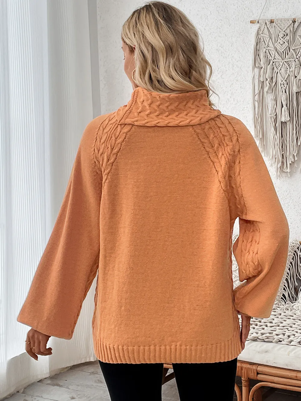 Cable-Knit Turtleneck Long Sleeve Sweater, image 6