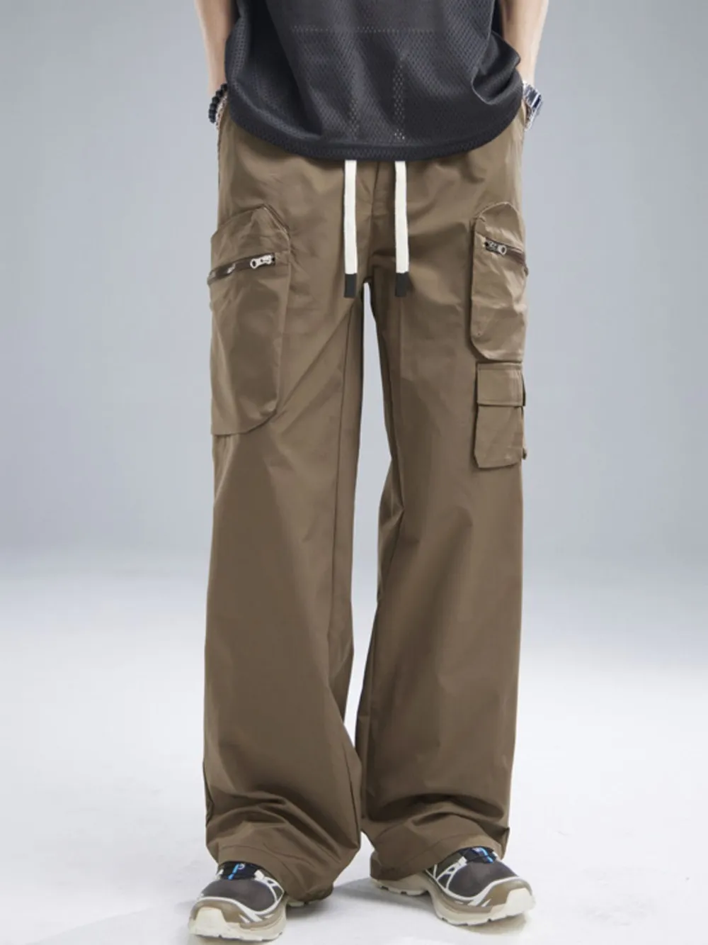 Men's Multi-Pocket Cargo Wide Leg Pants with Drawstring Waist, image 6