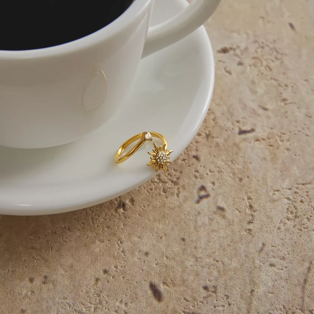 18K Gold-Plated Zircon Sun Bypass Ring, image 5