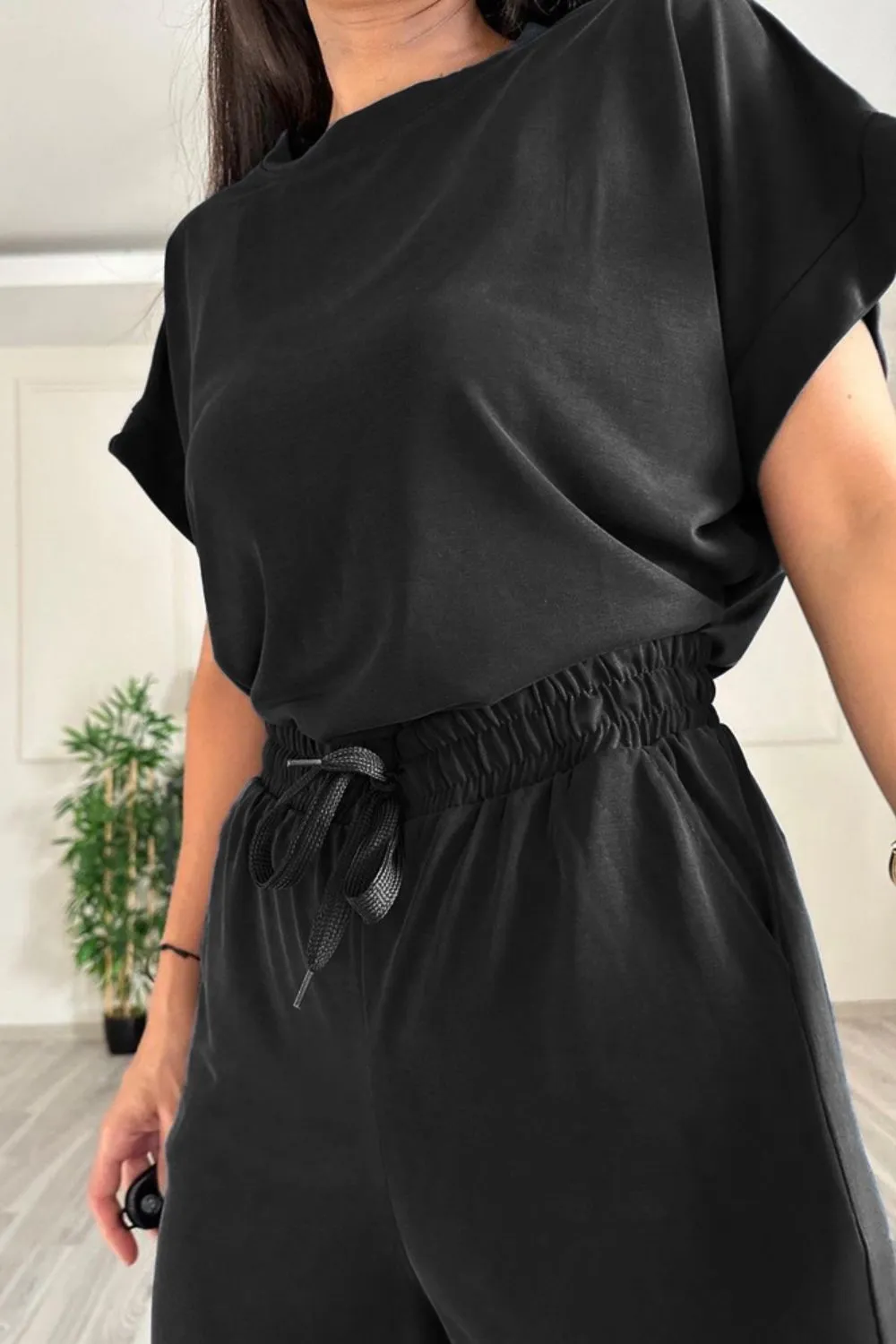 Round Neck Short Sleeve Top and Drawstring Pants Set, image 9