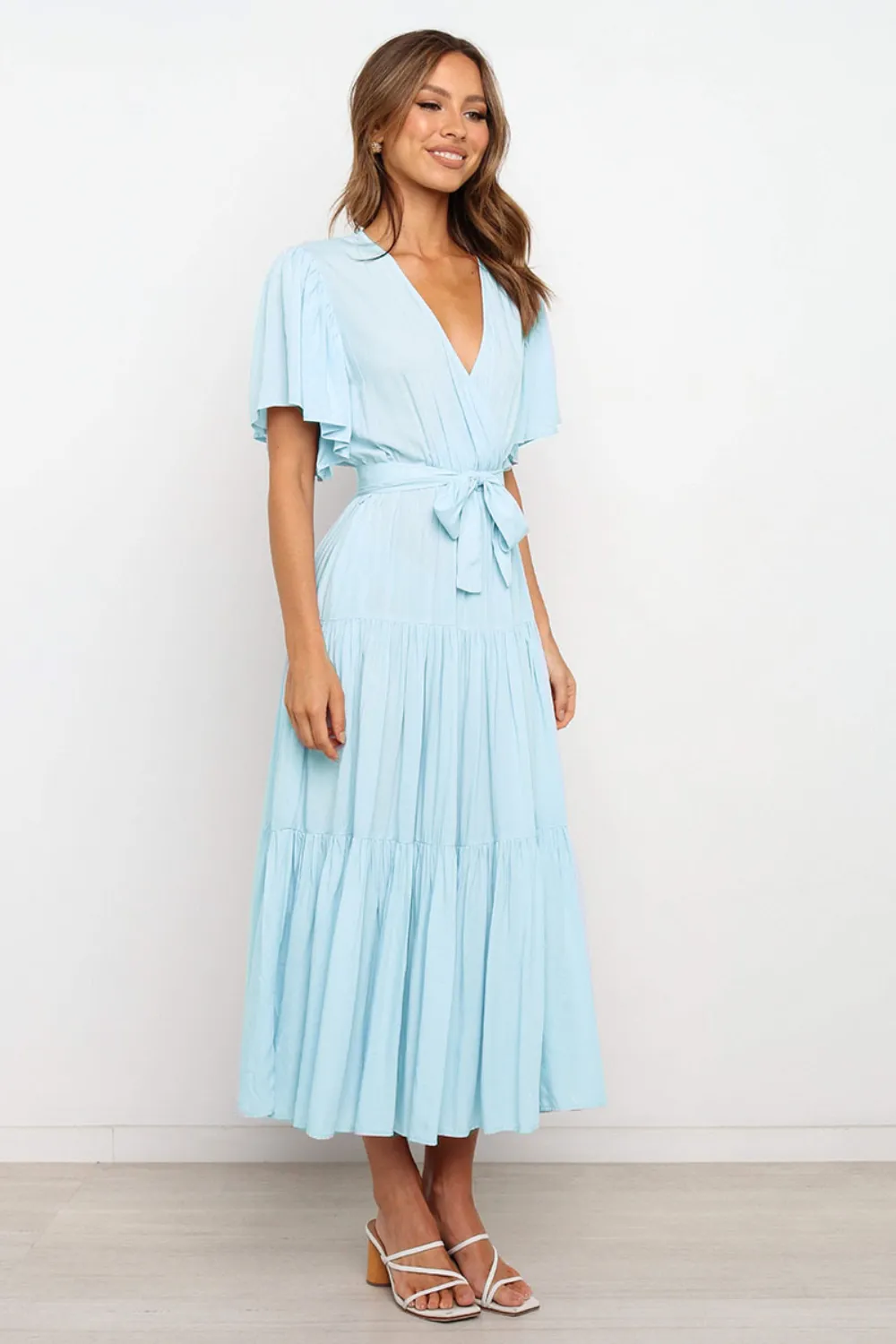 Tied Back Tiered Short Sleeve Midi Dress, image 4