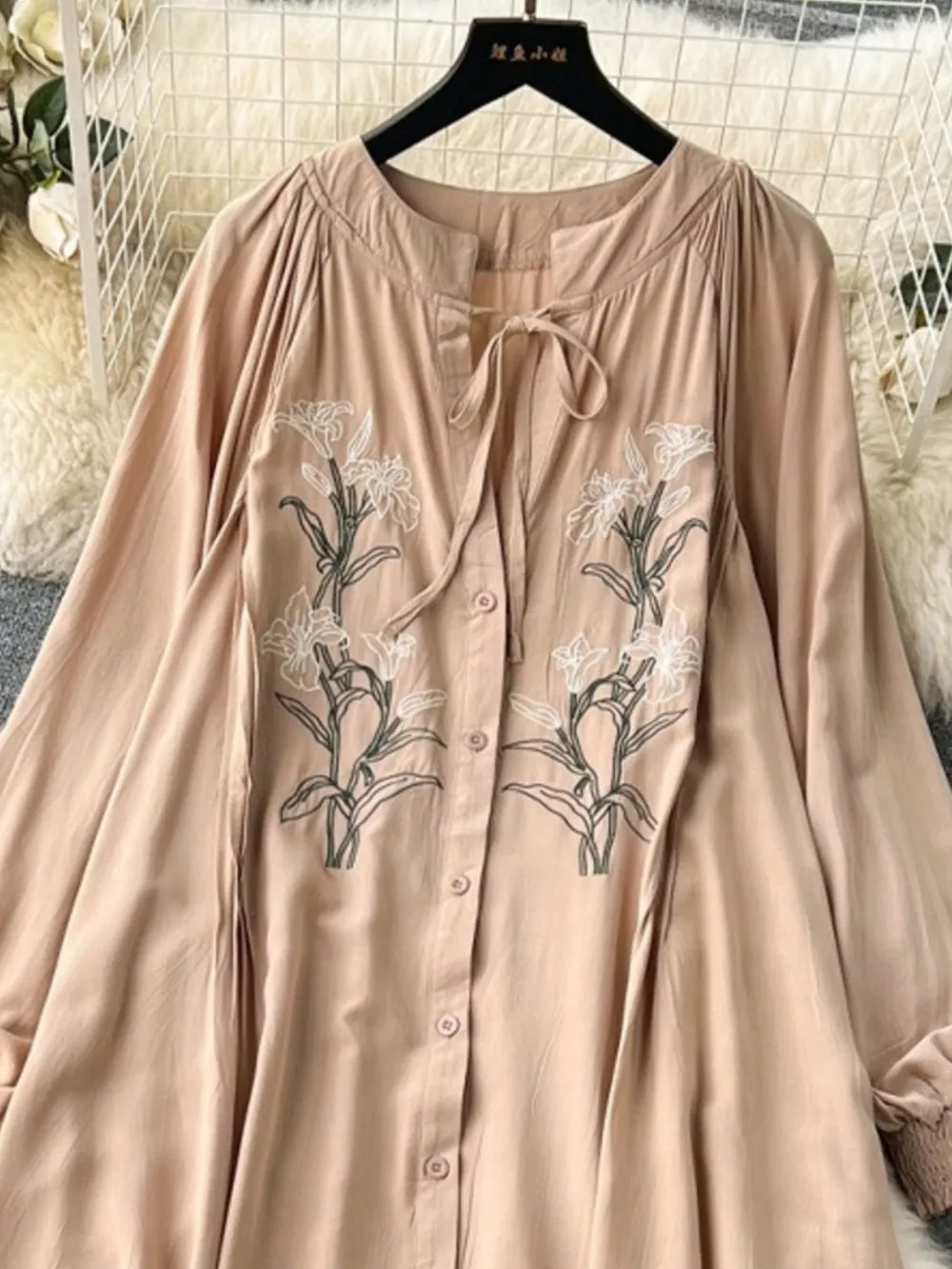 Floral Button Front Long Sleeve Dress, image 15