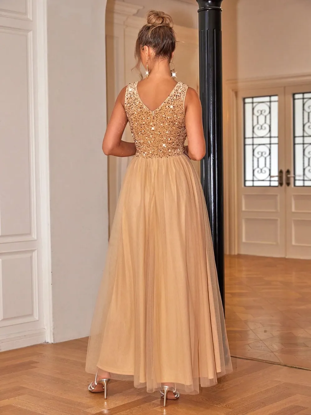 Sequin V-Neck Sleeveless Dress, image 3