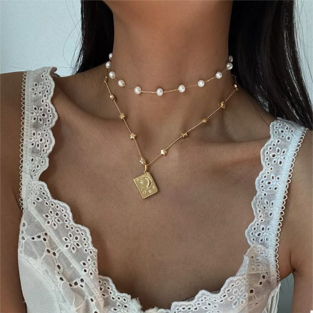 18K Gold-Plated Star Moon Zircon Lock Necklace, image 6