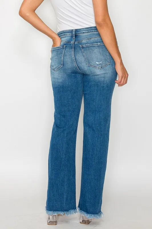 Full Size Raw Hem Distressed Mid Rise Straight Jeans, image 9