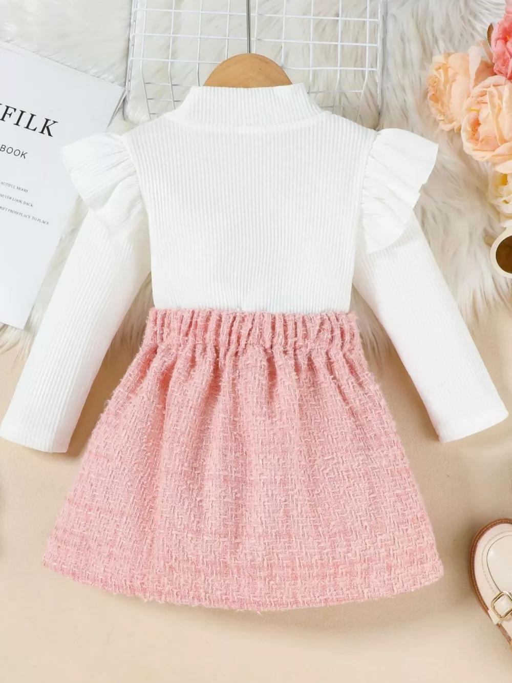 Children's Ruffle Sleeve Top & Tweed Skirt Set, image 4