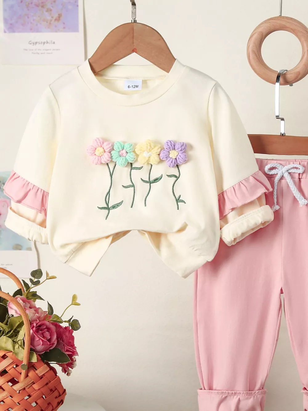 Children's Flower Long Sleeve Top and Pants Set, image 7