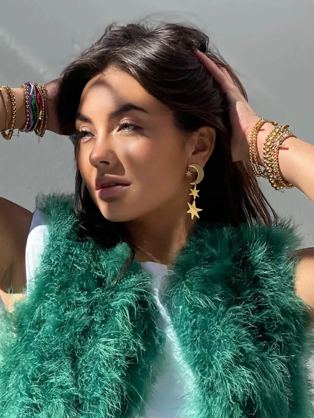18K Gold-Plated Moon & Star Dangle Earrings, image 2