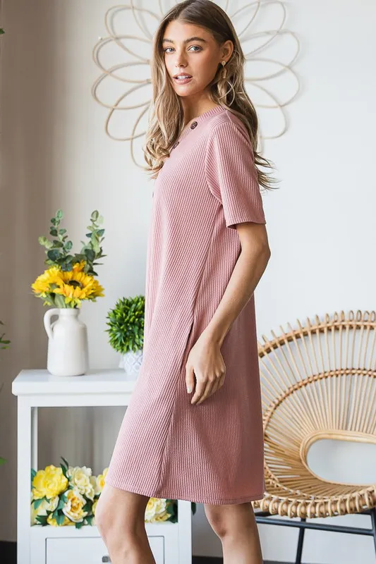 Full Size Solid Ribbed Mini Dress with Button Plus Size, image 10