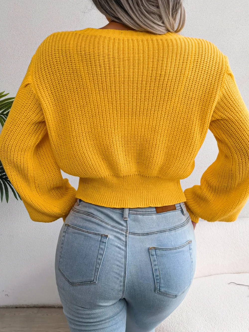 Cable Knit Round Neck Cropped Sweater, image 2
