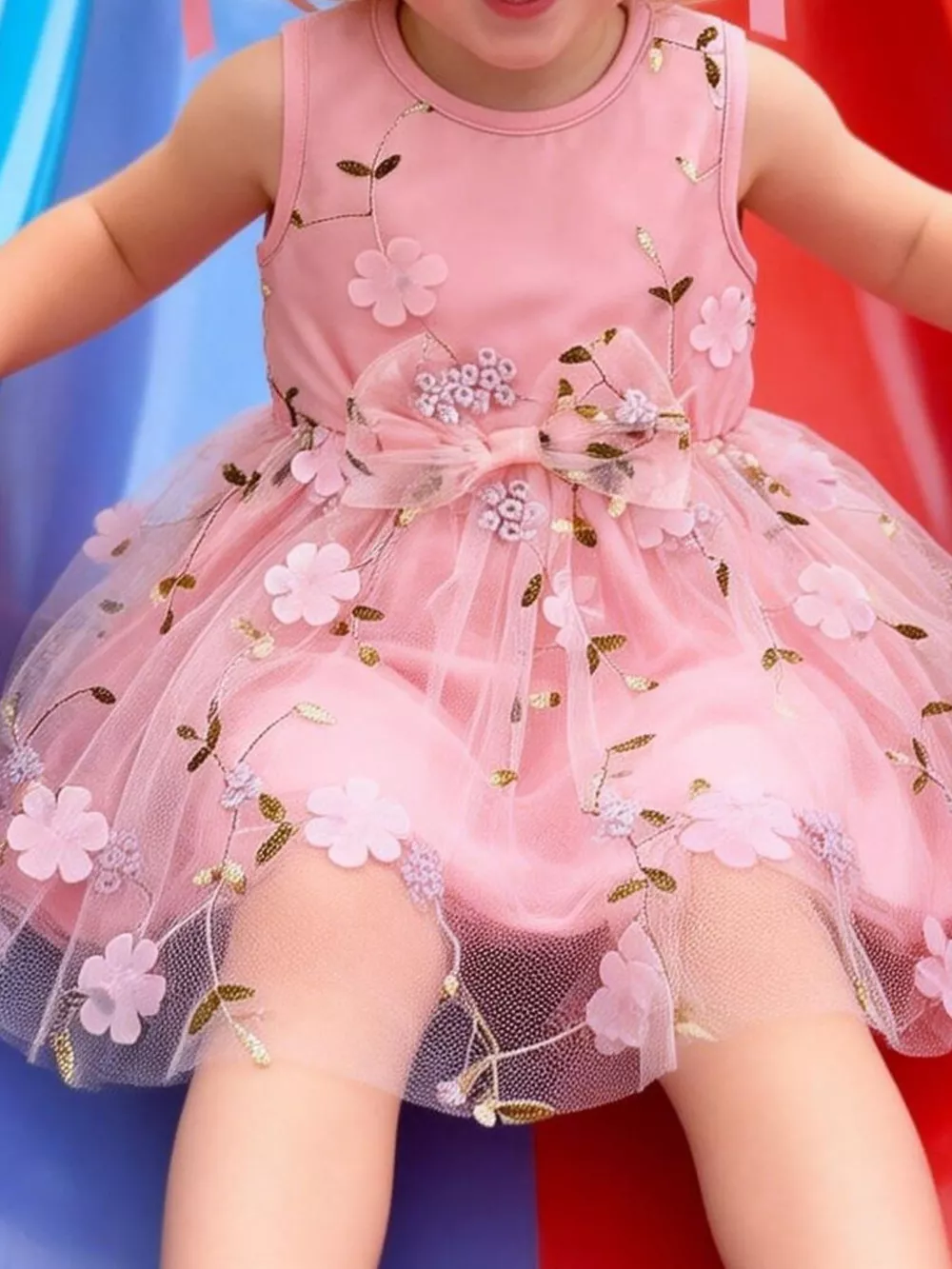 Children's Floral Sleeveless Tulle Dress, image 2