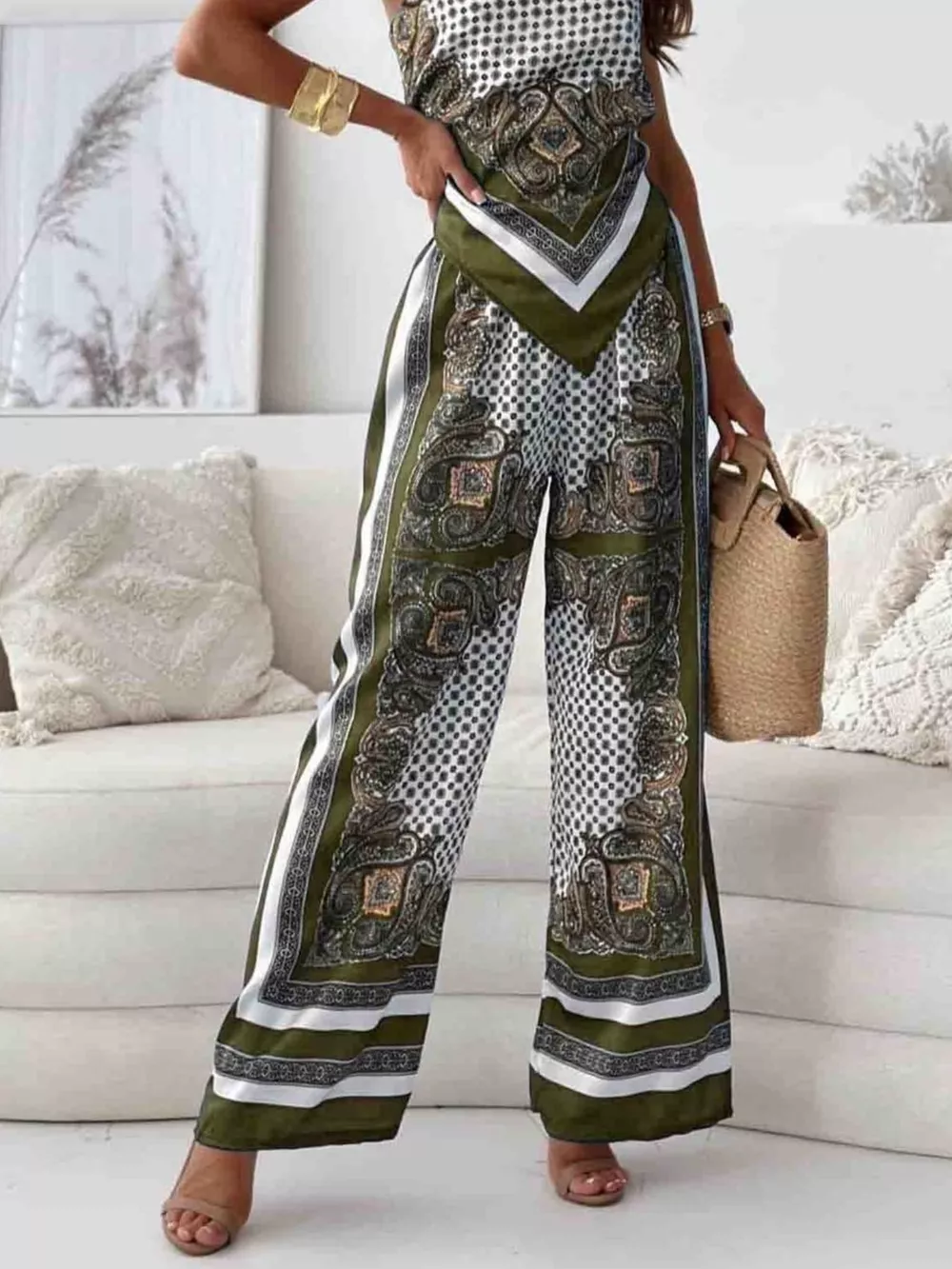 Printed Cami and Wide Leg Pants Set, image 9