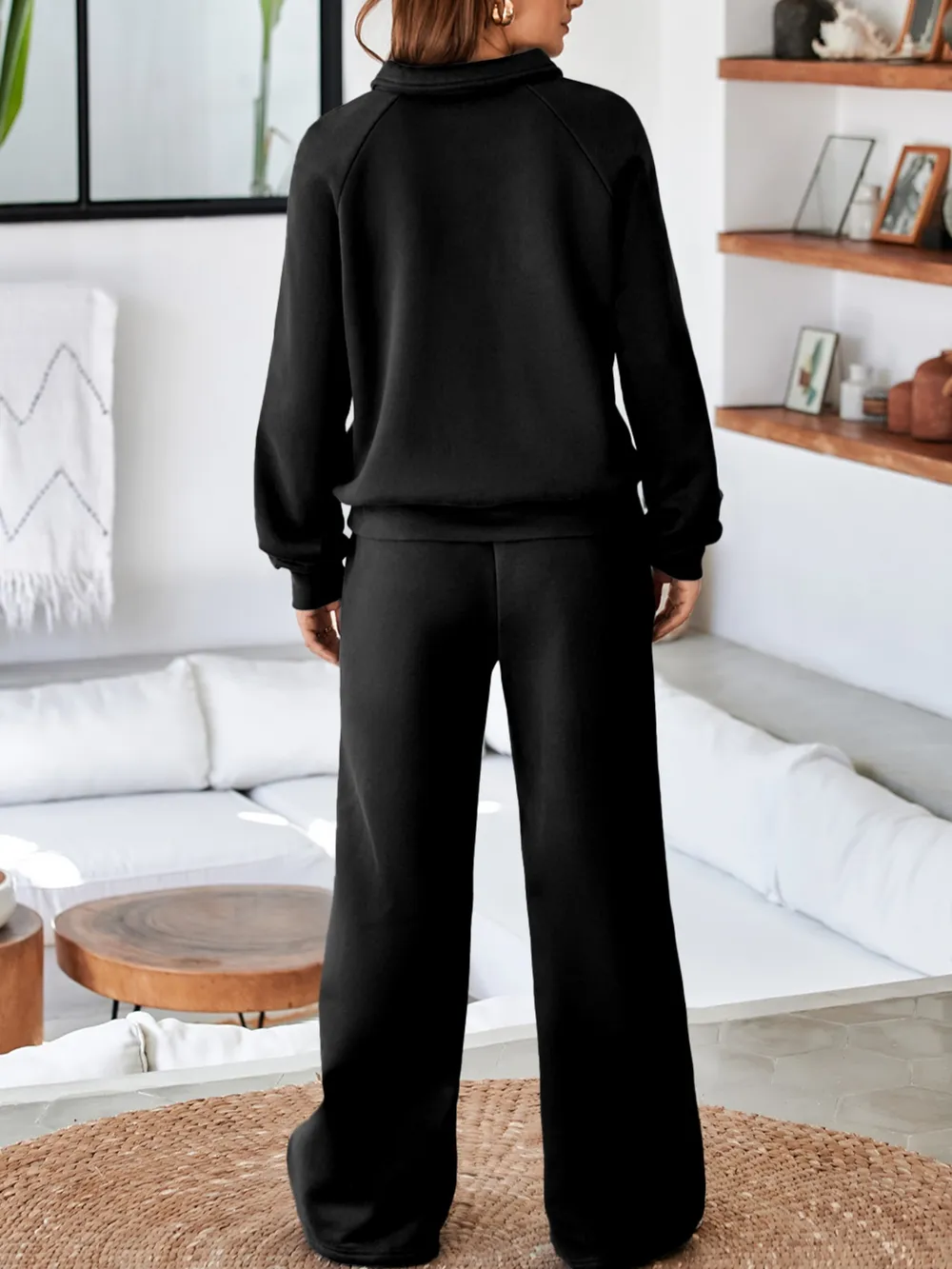 Collared Sweatshirt and High Waist Pants Active Set, image 7