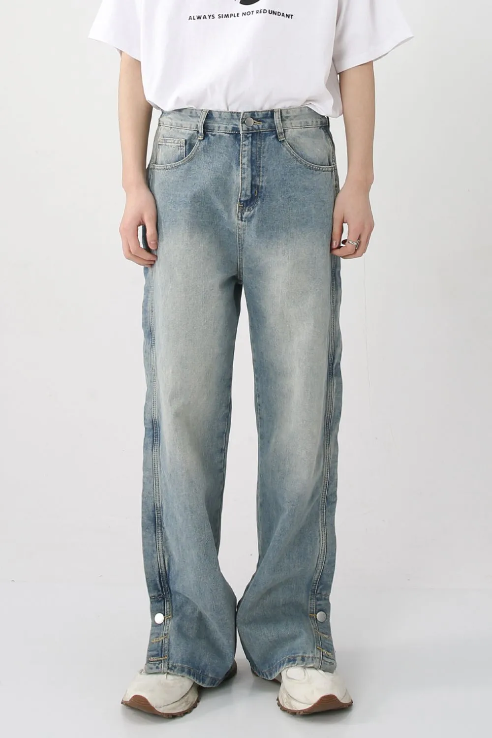 Side Slit Baggy Jeans with Pockets, image 2
