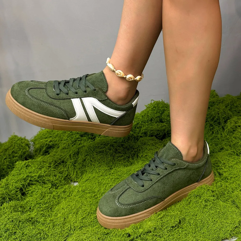 Lace Up Round Toe Contrast Sneakers, image 3
