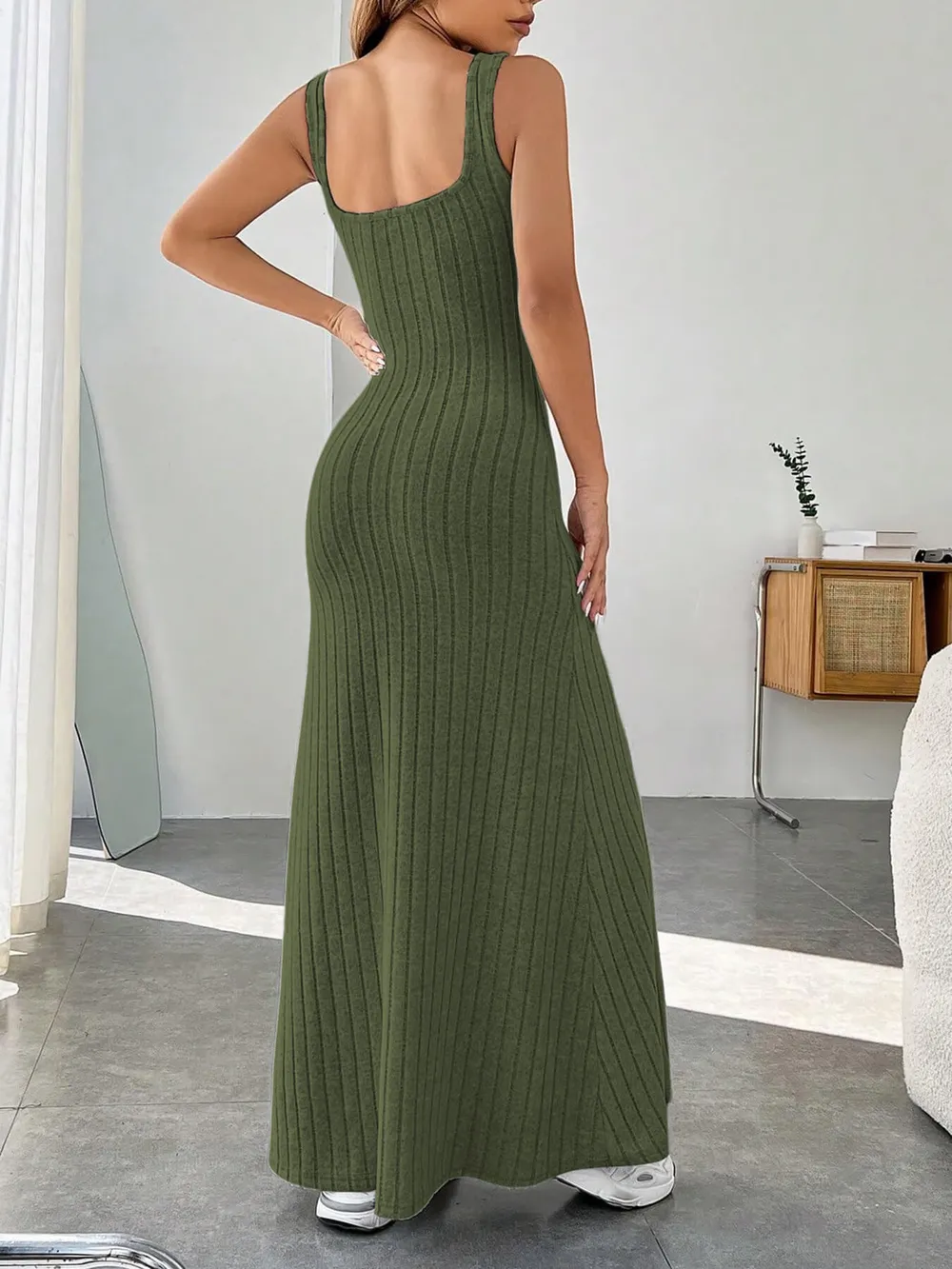 Ribbed Knit Square Neck Sleeveless Maxi Dress, image 13