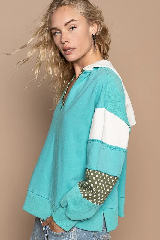 Exposed Seam Floral Patchwork French Terry Hoodie, image 3