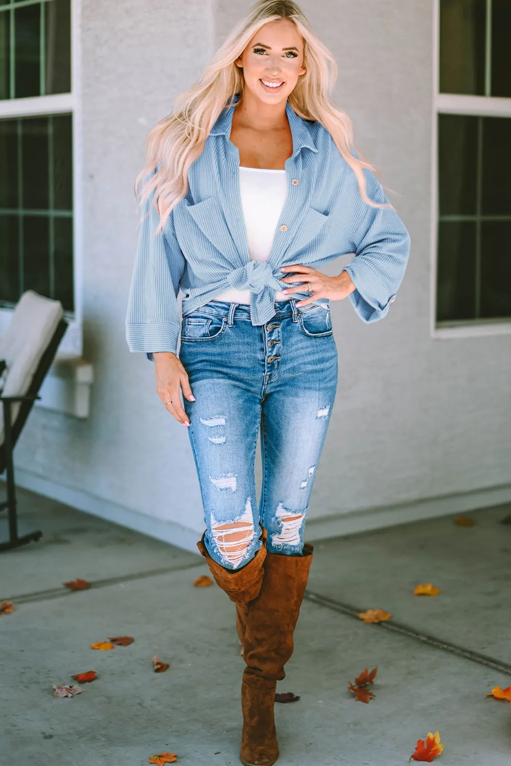 Striped Collared Neck Long Sleeve Shirt, image 13