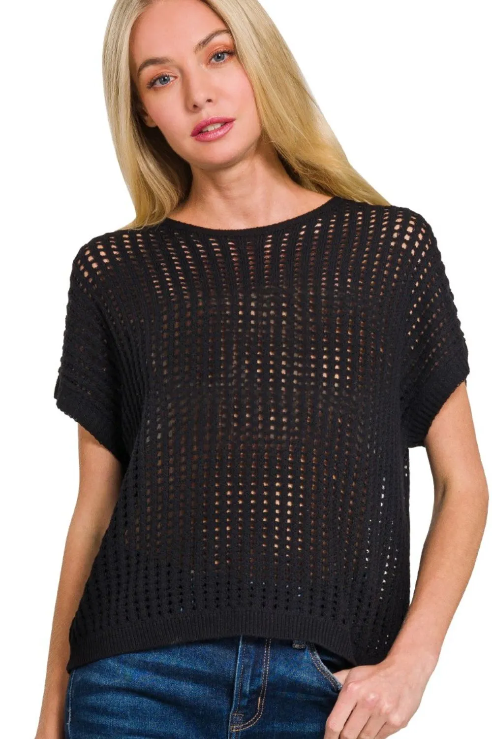 Viscose Crochet Knit Sheer Hollow Sweater