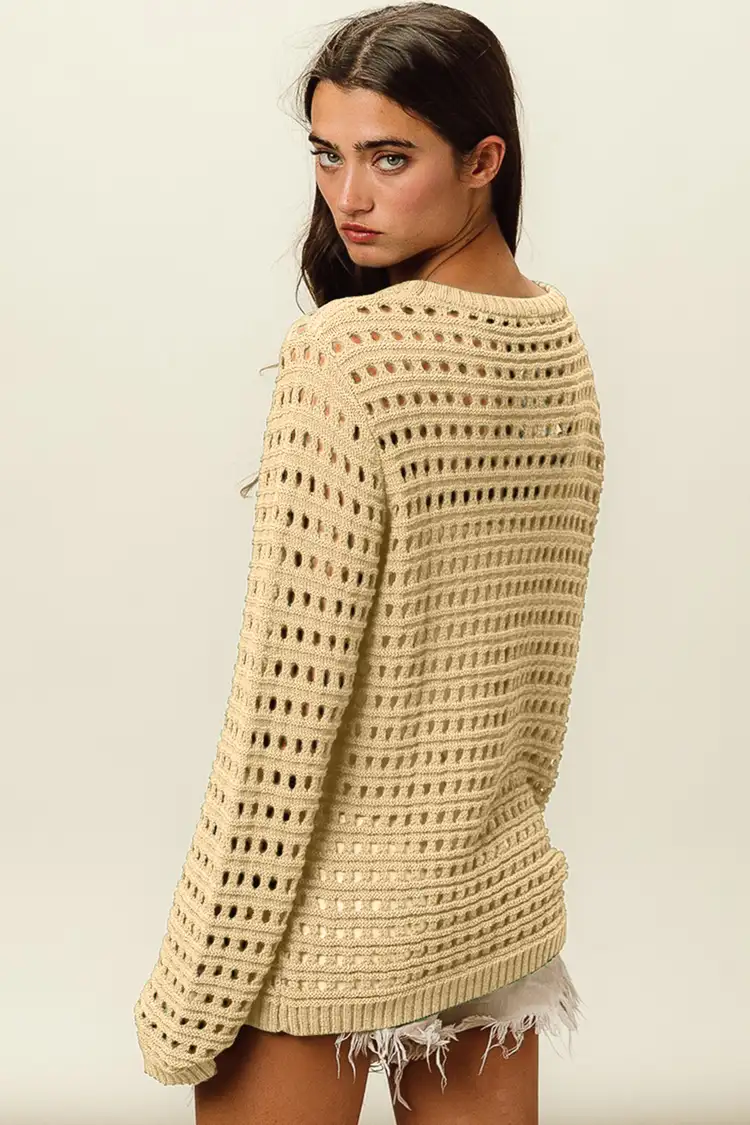 Round Neck Openwork Knit Cover Up, image 2