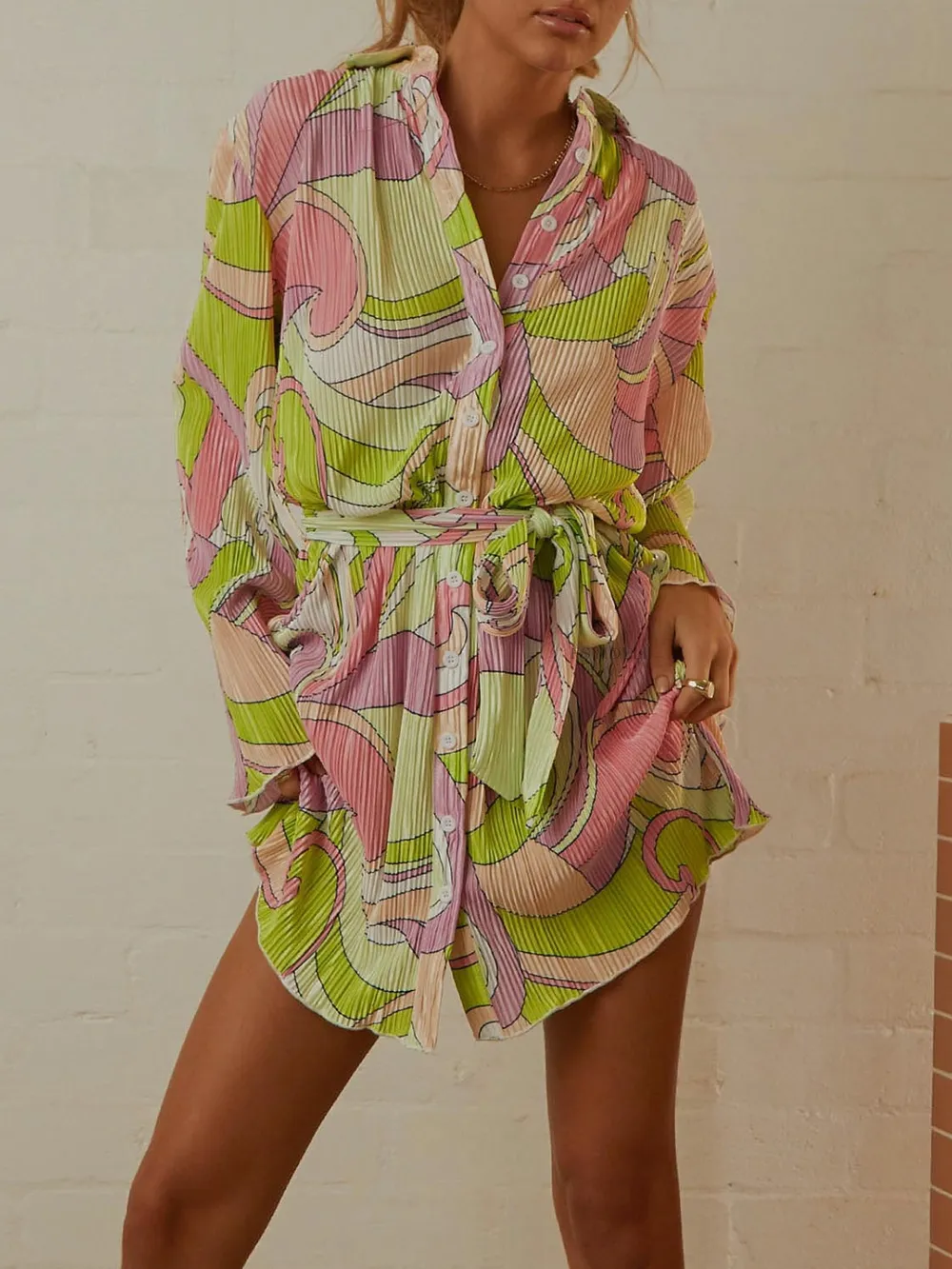 Tied Button Up Long Sleeve Dress, image 5