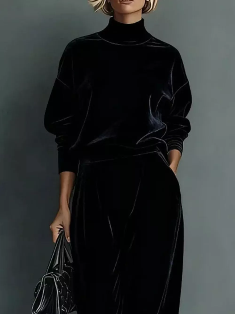 Full Size Elegant Velvet Mock Neck Long Sleeve Top and Wide-Leg Pants Set Plus Size, image 9