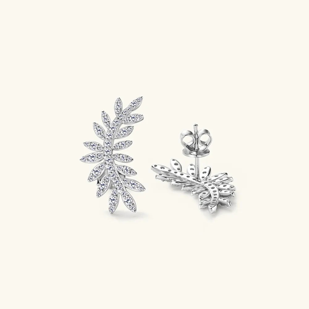 Moissanite 925 Sterling Silver Leaf Shape Stud Earrings, image 4