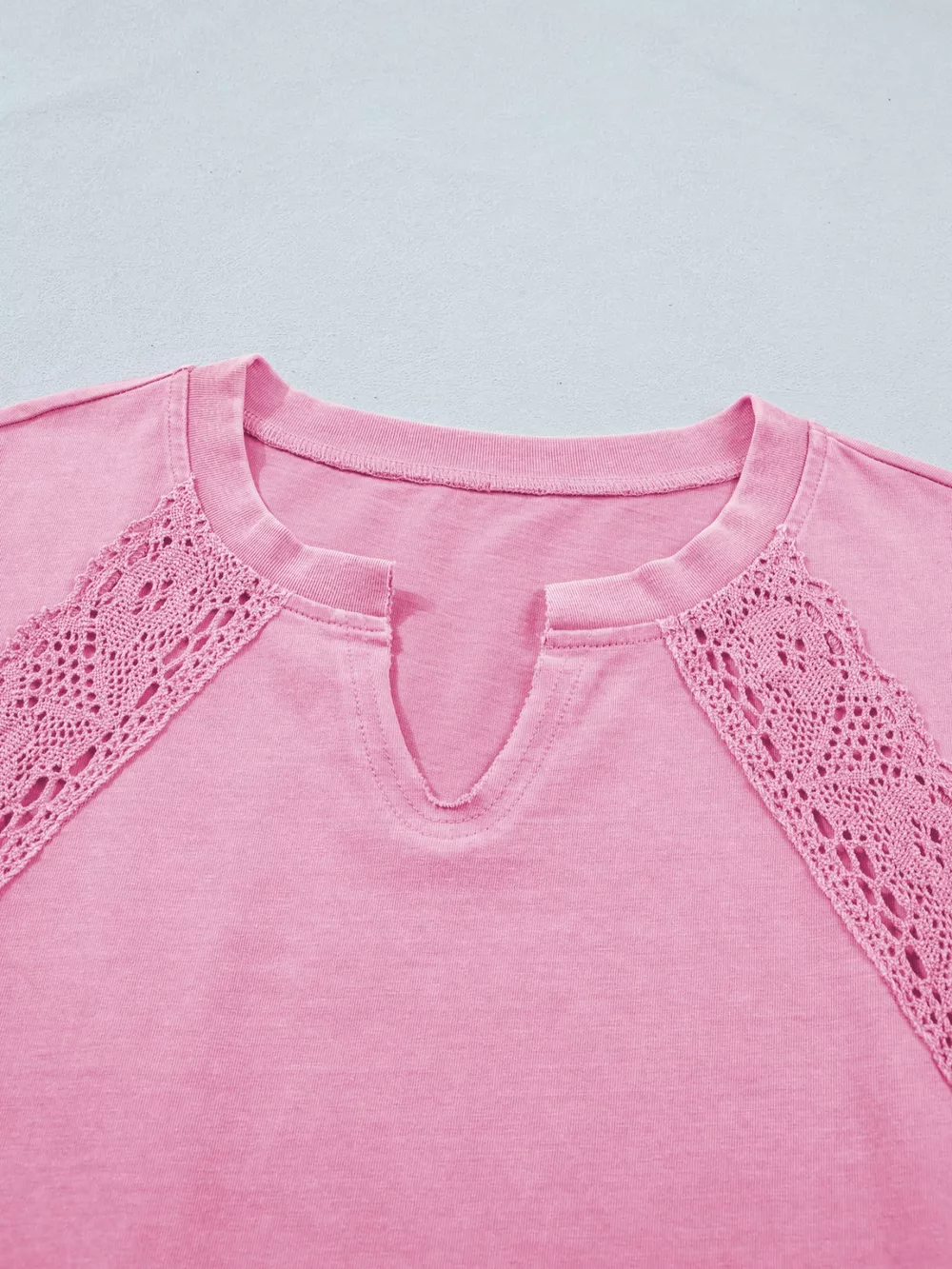 Raw Cut Notched Neck Lace Patchwork Detail Mineral Wash Tee, image 10