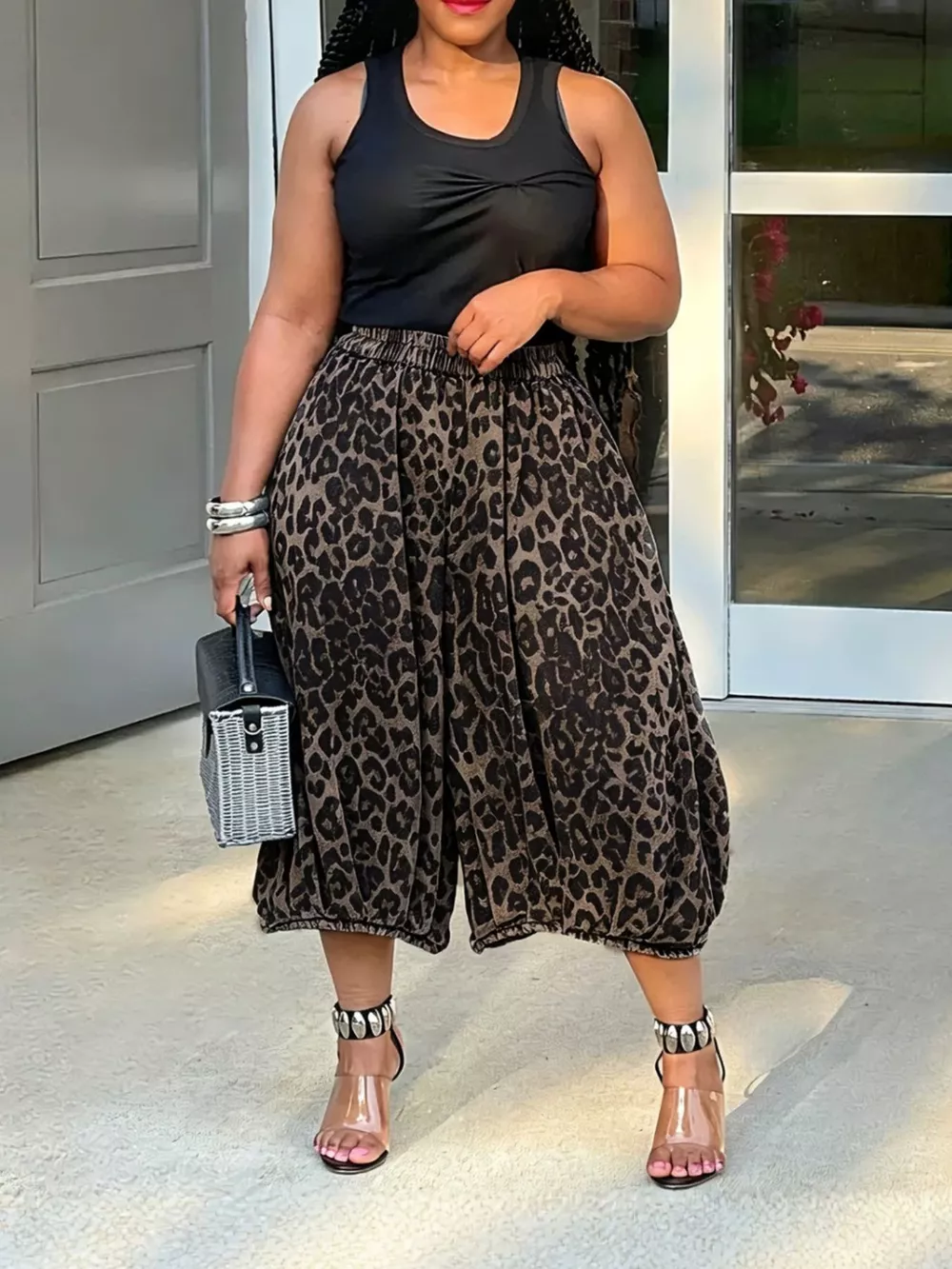 Elastic Waist Wide Leg Pants, image 4