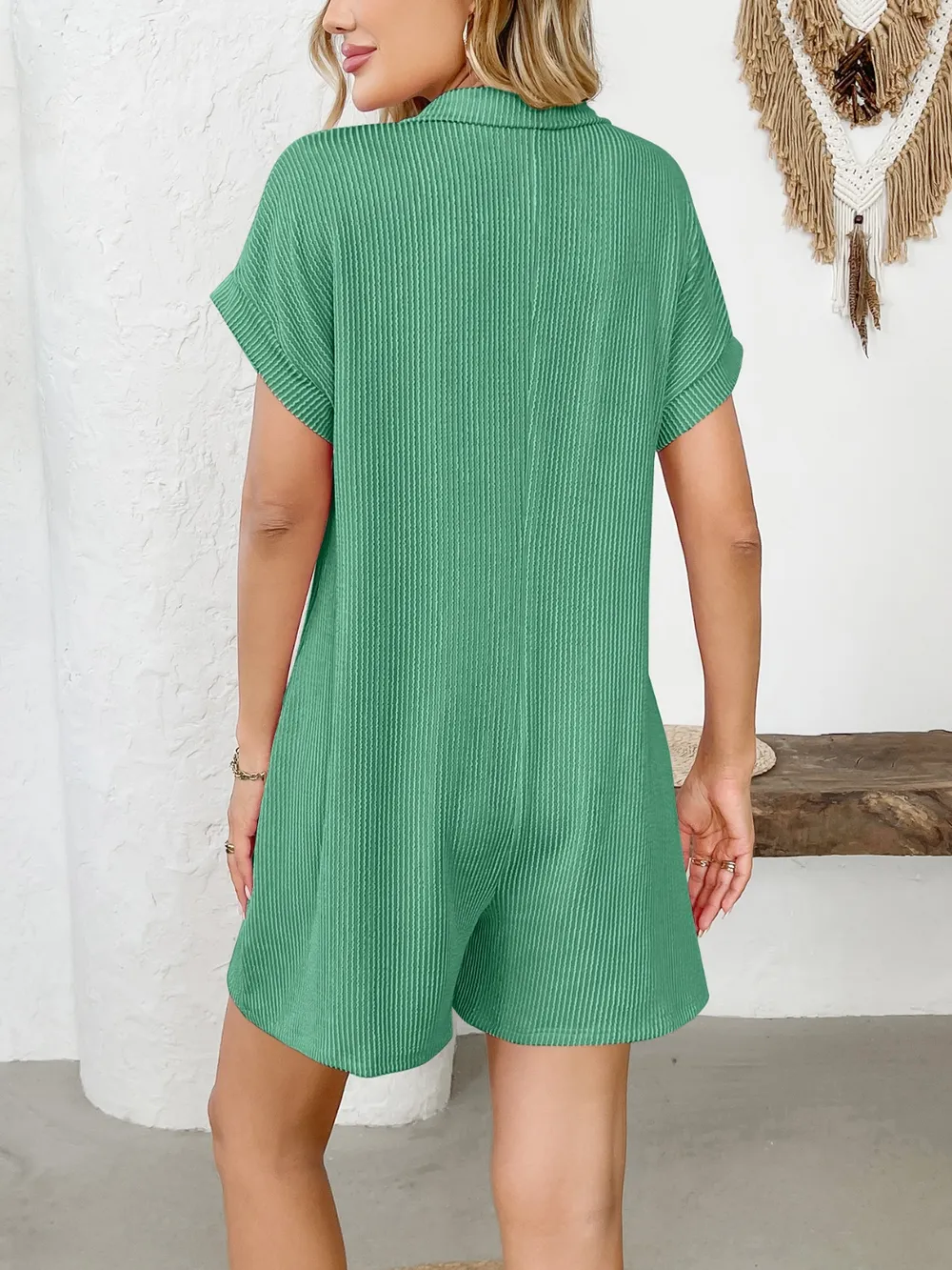 Button Detail Collared Neck Short Sleeve Romper, image 13