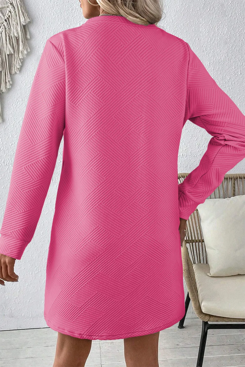Textured Round Neck Long Sleeve Mini Dress, image 5
