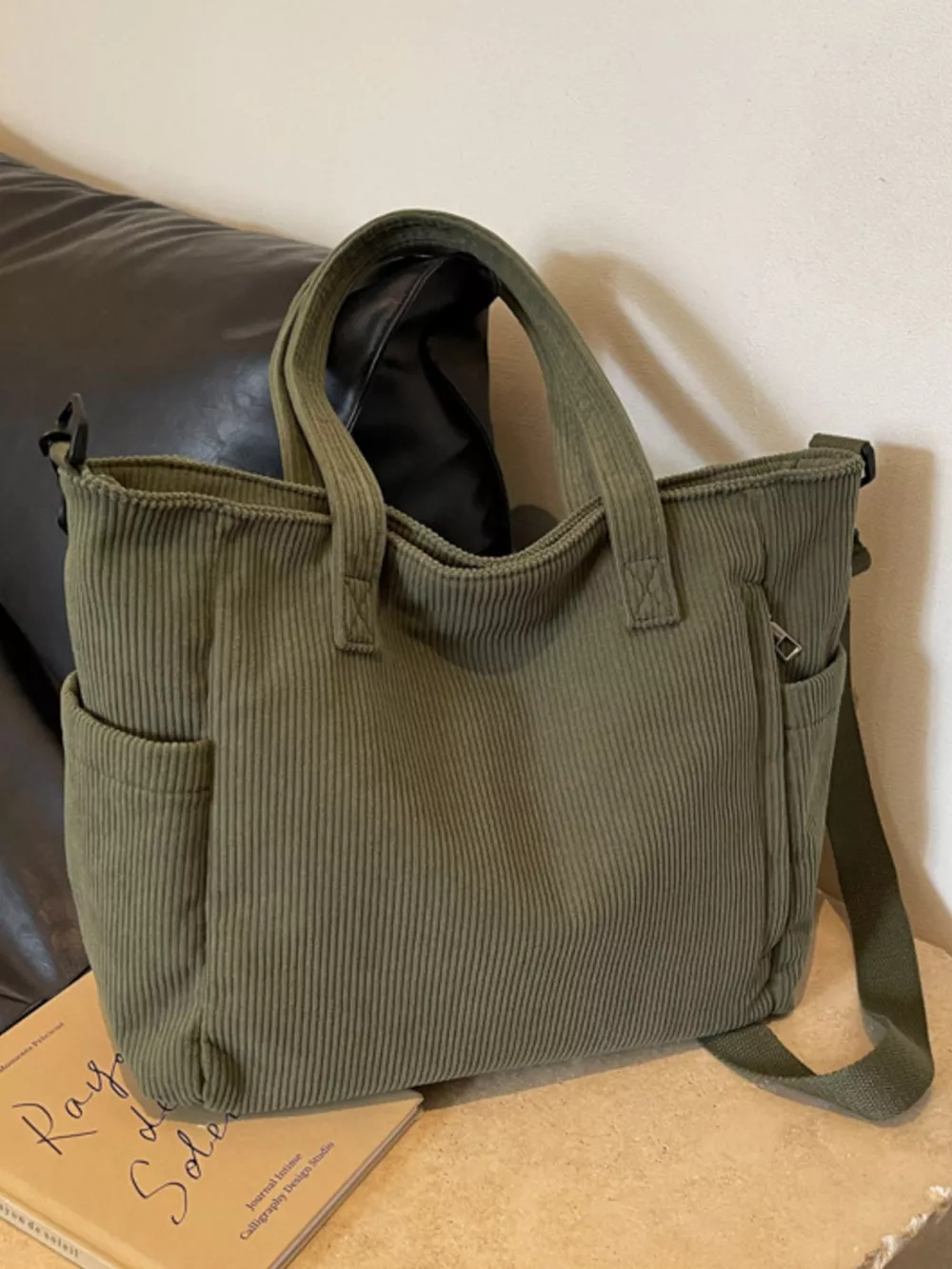 Corduroy Solid Color Handbag, image 9