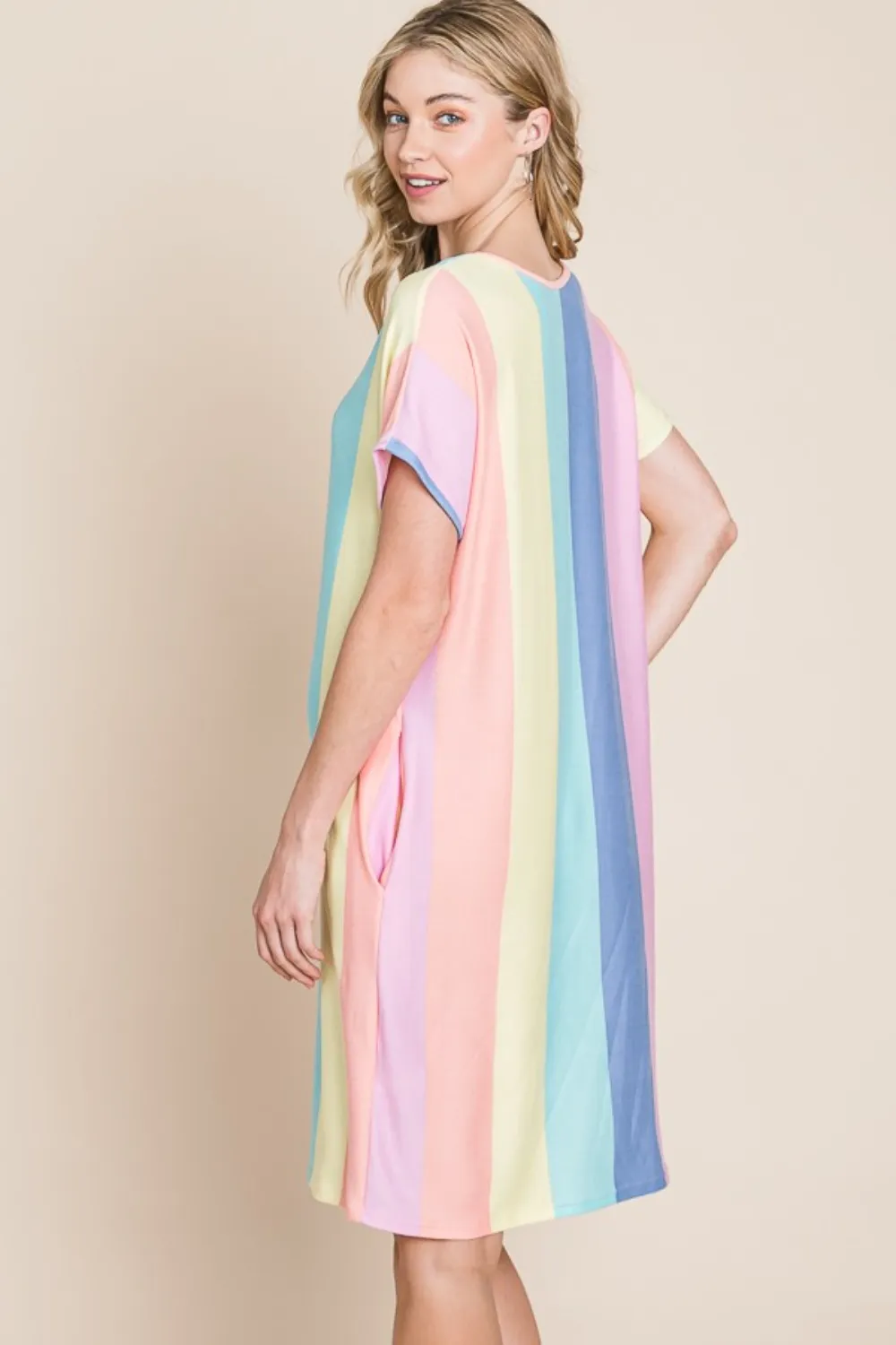 Striped Short Sleeve Dress with Pockets, image 3