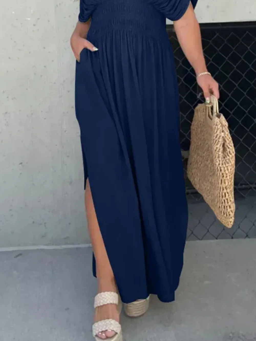 Full Size Deep V-Neck Maxi Dress with Side Slit Plus Size, image 3