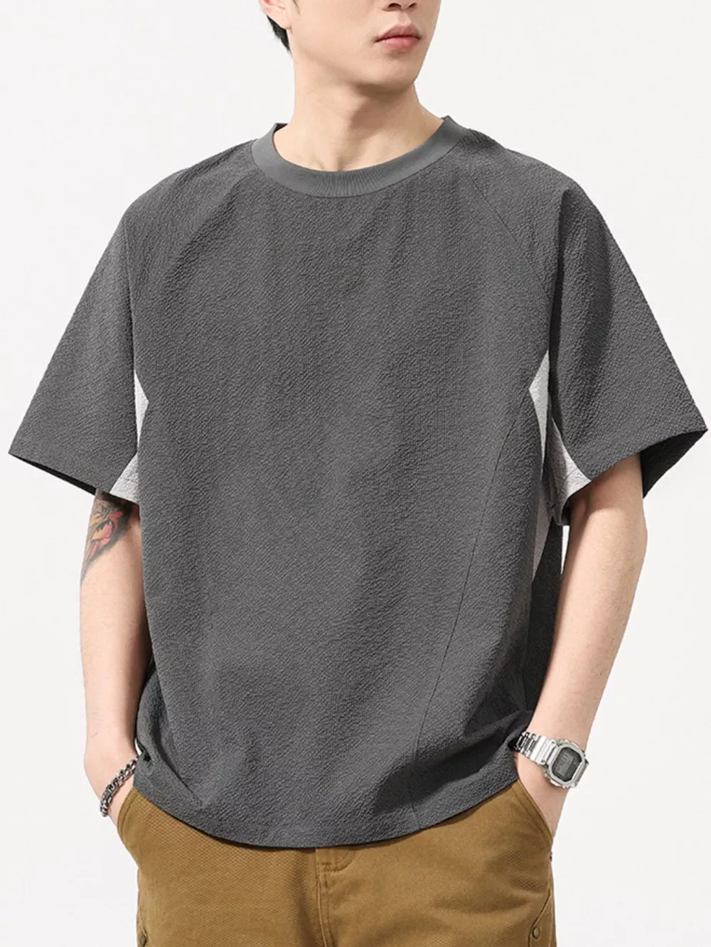 Men's Plus Size Contrast Round Neck Short Sleeve T-Shirt, image 3