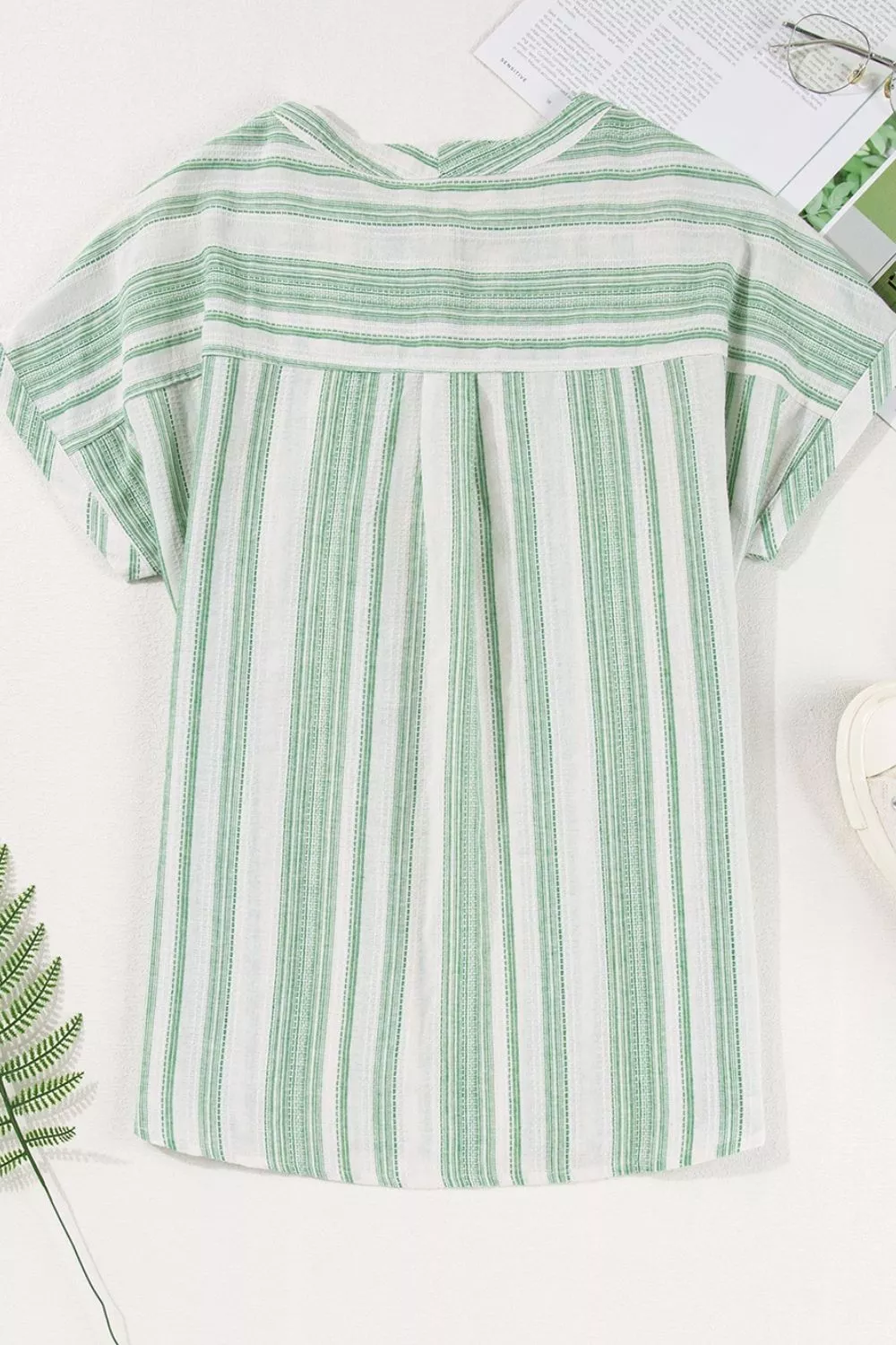 Breathable Gauze Half Button Short Sleeve Casual Blouse, image 5