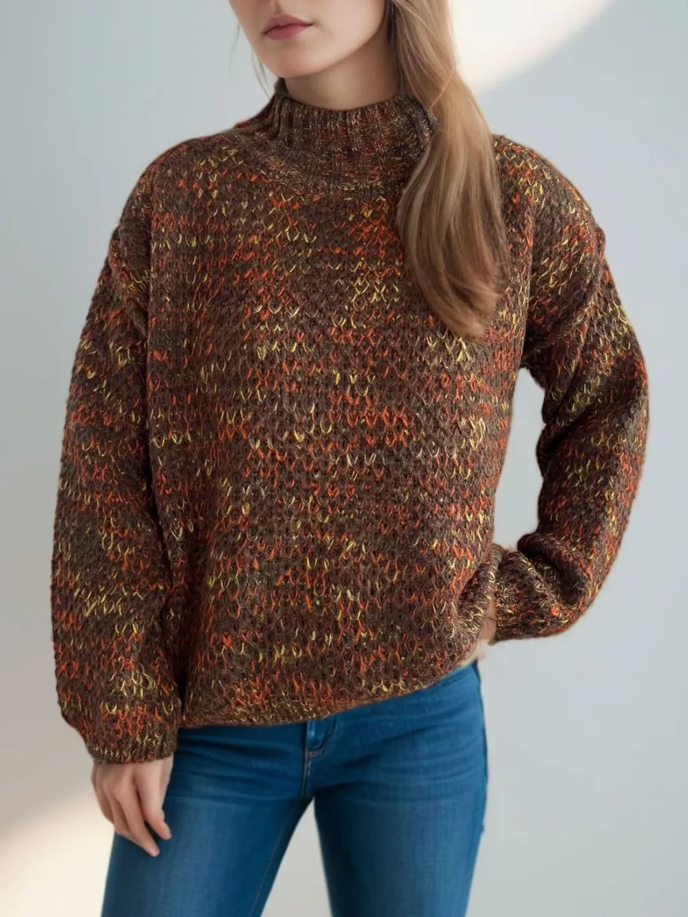 Heathered Turtleneck Dropped Shoulder Sweater, image 11