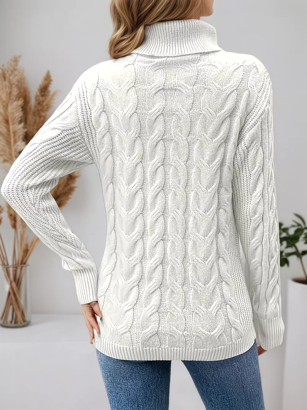 Cable Knit Turtleneck Long Sleeve Sweater, image 8