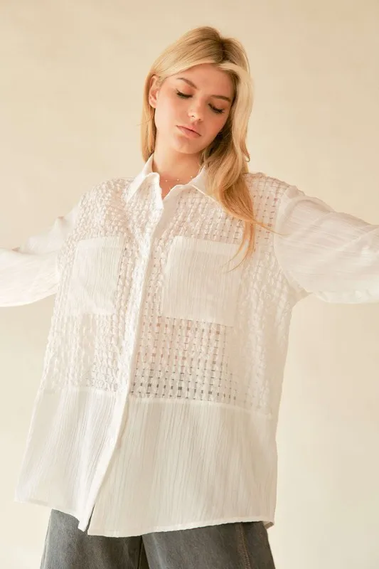 Crinkled Jacquard Button Down Shirt, image 5