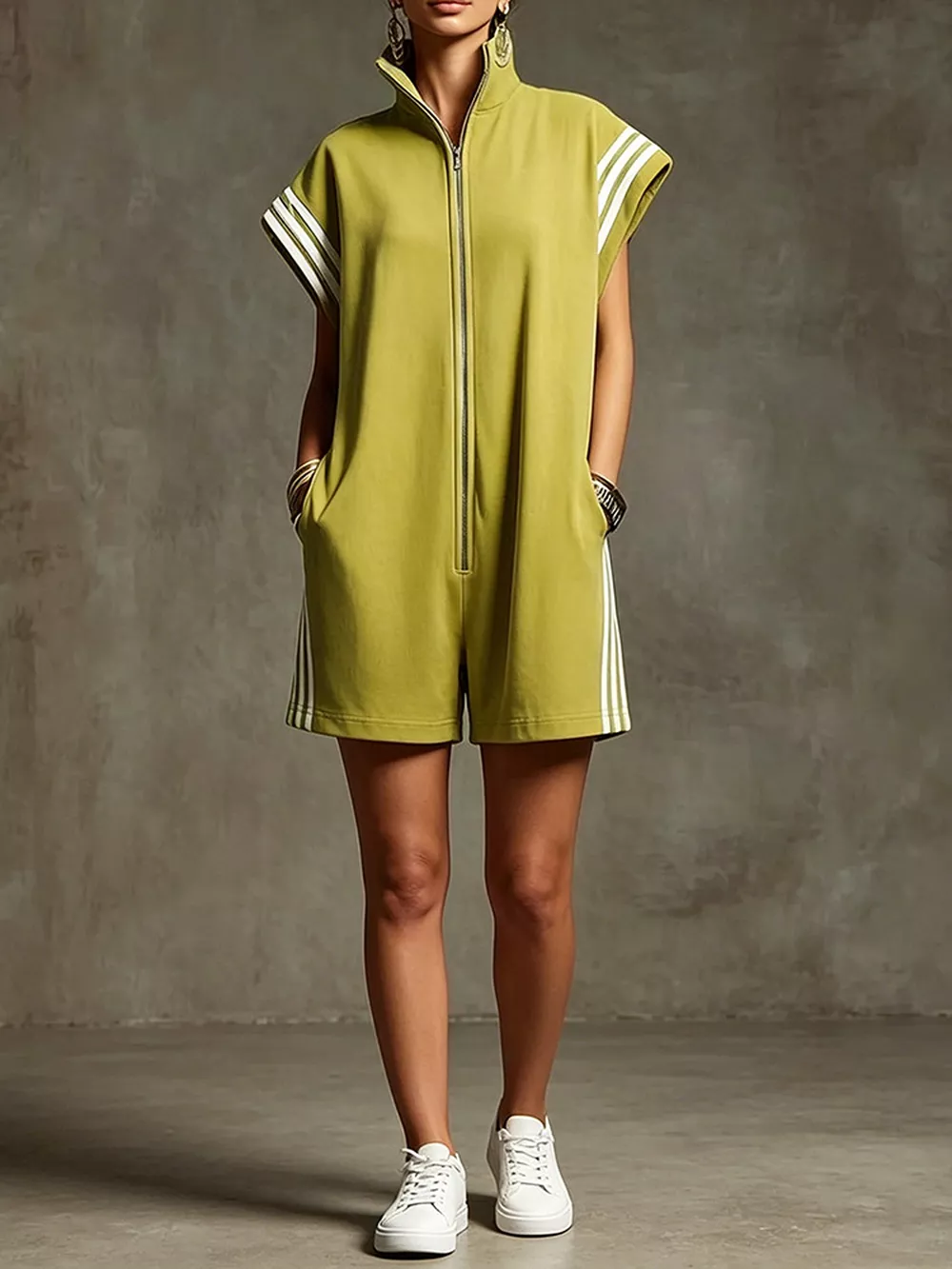 Striped Zip Front Romper, image 7