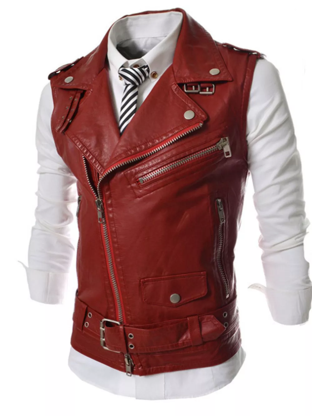 Men's Plus Size Asymmetrical Zipper Adjustable Belt Buckle Vest, image 5