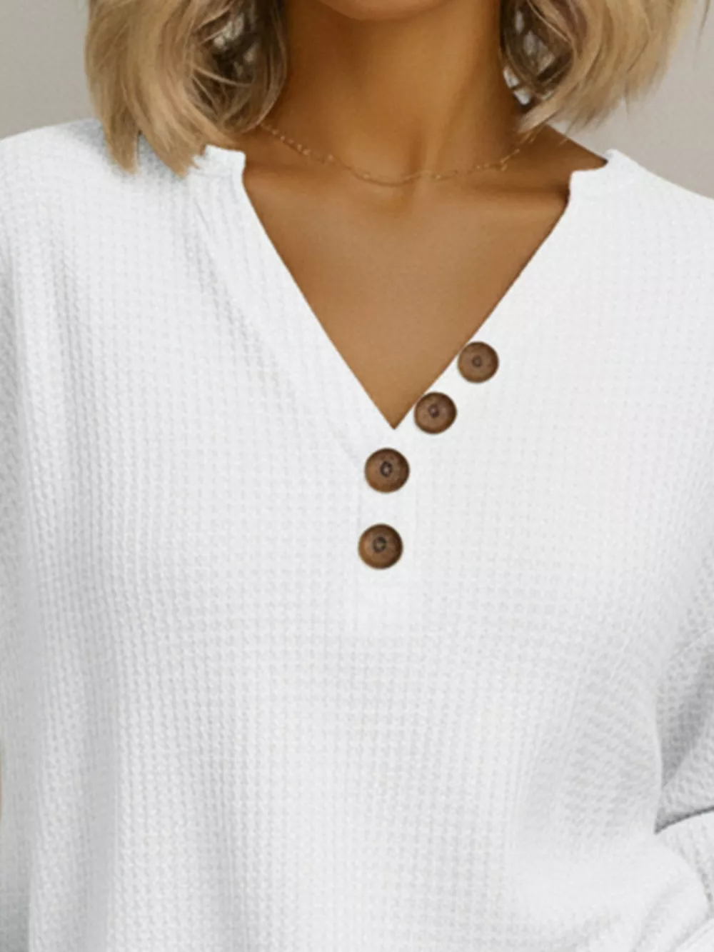 Full Size Casual Waffle Knit V-Neck Long Sleeve T-Shirt Plus Size, image 8