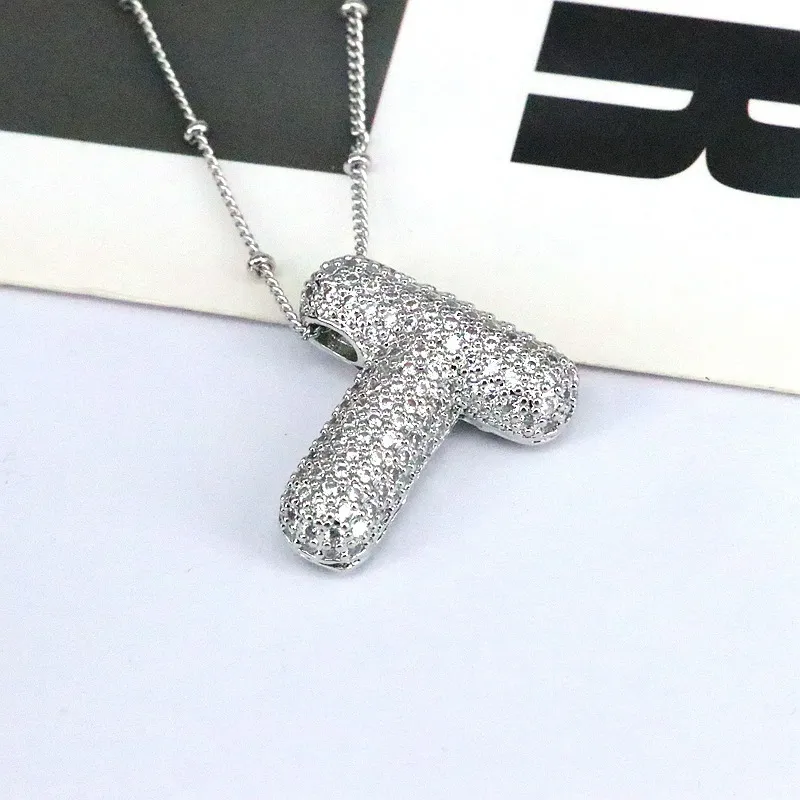 Copper Inlaid Zircon Letter Pendant Necklace, image 9